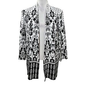 Rafaella Black White Open Front Cardigan Sweater Knit Size Large